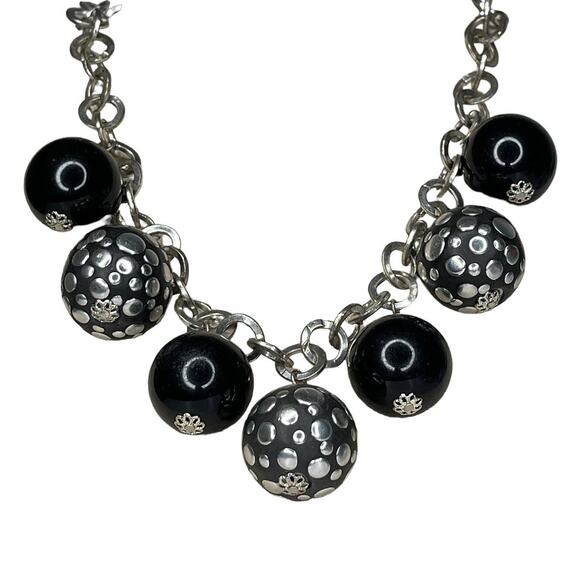 Silver And Black Choker Dangle Necklace Chunky Statement Necklace - Picture 3 of 10